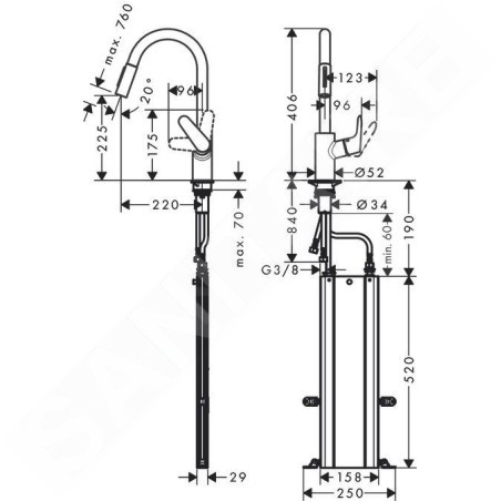 Hansgrohe Focus M41 - Mitigeur d'évier Focus avec douchette extractible, sBox, EcoSmart, chrome 73895000