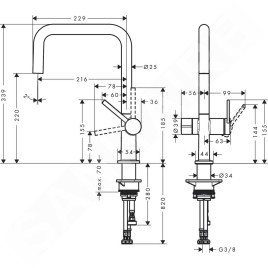 Hansgrohe M54 - Mitigeur d'évier Talis U 220, avec vanne d'arrêt, noir mat 72807670