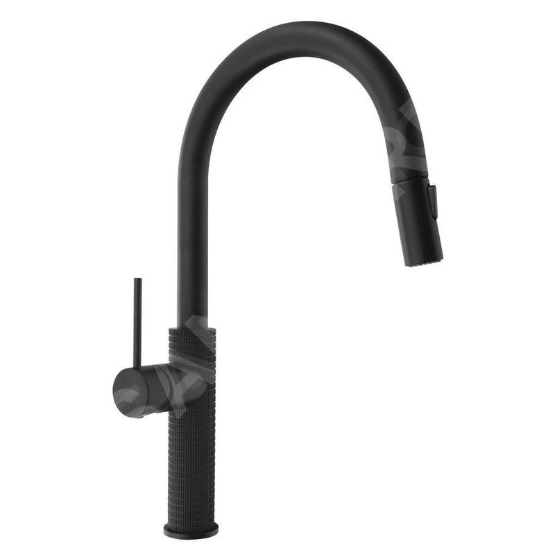 Sapho Robinetterie - Mitigeur d'évier avec douchette extractible, noir mat FR576B