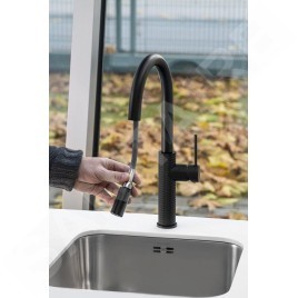 Sapho Robinetterie - Mitigeur d'évier avec douchette extractible, noir mat FR576B