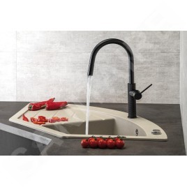 Sapho Robinetterie - Mitigeur d'évier avec douchette extractible, noir mat FR576B
