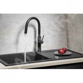 Sapho Robinetterie - Mitigeur d'évier avec douchette extractible, noir mat FR576B