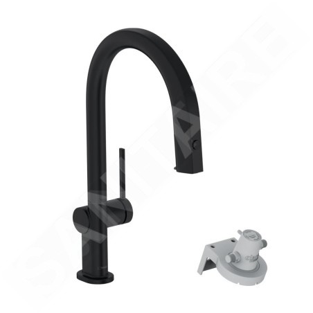 Hansgrohe Aqittura M91 - Mitigeur d'évier avec bec extractible et filtration, sBox, noir mat 76826670