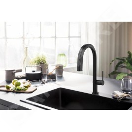 Hansgrohe Aqittura M91 - Mitigeur d'évier avec bec extractible et filtration, sBox, noir mat 76826670