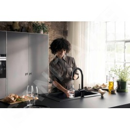Hansgrohe Aqittura M91 - Mitigeur d'évier avec bec extractible et filtration, sBox, noir mat 76826670