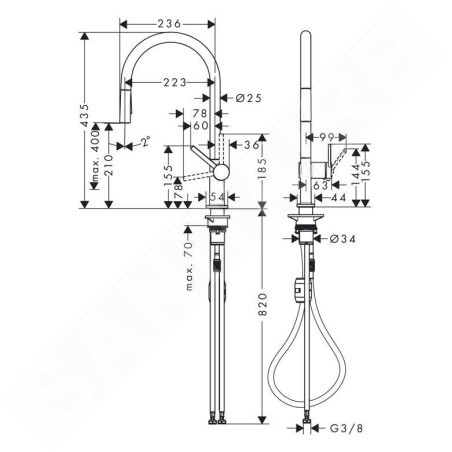 Hansgrohe M54 - Mitigeur d'évier Talis avec douchette extractible, chrome noir brossé 72800340
