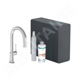 Hansgrohe Aqittura M91 - Mitigeur d'évier avec bec extractible, SodaSystem, sBox, chrome 76806000
