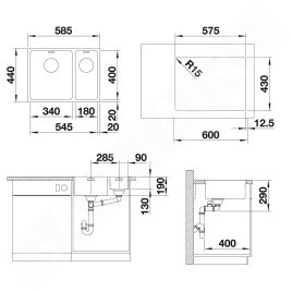 Blanco Andano 340/180 - Évier, 585x440 mm, inox 522975