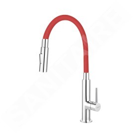 Novaservis Ferro - Mitigeur d'évier avec bras flexible, 2 jets, rouge / chrome 70730,0CV