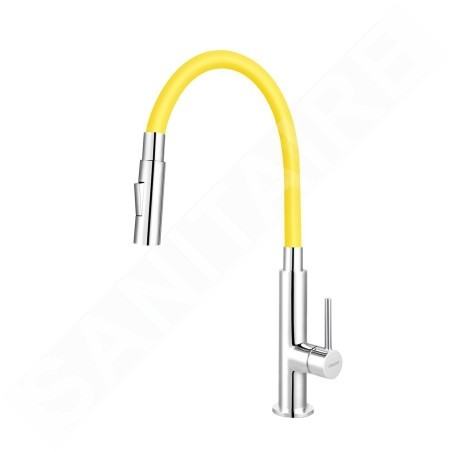 Novaservis Ferro - Mitigeur d'évier avec bras flexible, 2 jets, jaune / chrome 70730,0ZL