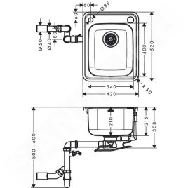 Hansgrohe Éviers - Évier encastré S412-F340 avec garniture de vidage automatique, inox 43334800