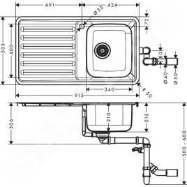 Hansgrohe Éviers - Évier encastré S4111-F340 avec égouttoir, inox 43340800