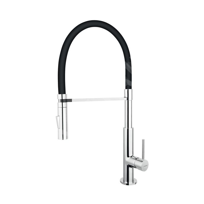 Novaservis Ferro - Mitigeur d'évier avec bras flexible et douchette, noir/chrome BLE4B