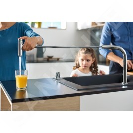 Hansgrohe M71 - Robinet de cuisine M7119-H200 2 trous avec douchette extractible, sBox, finition inox 73804800
