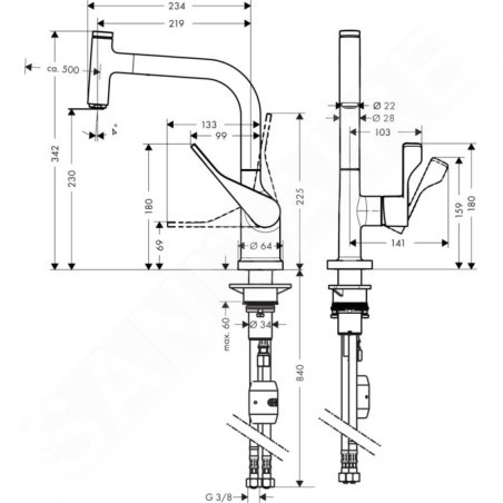 Axor Citterio - Mitigeur d'évier avec bec extractible, inox brossé 39861800