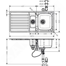 Hansgrohe Éviers - Évier encastré S4113-F540 avec égouttoir et garniture de vidage automatique, inox 43339800
