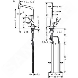 Hansgrohe M71 - Mitigeur d'évier Metris Select avec bec extractible, sBox, EcoSmart, chrome 73807000