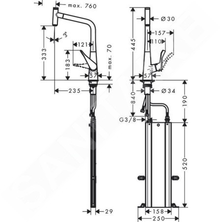 Hansgrohe M71 - Mitigeur d'évier Metris Select avec bec extractible, sBox, EcoSmart, chrome 73807000