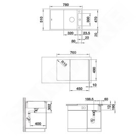 Blanco Axia III 45 - Évier en silgranite, 780x510 mm, avec accessoires, InFino, blanc 523177
