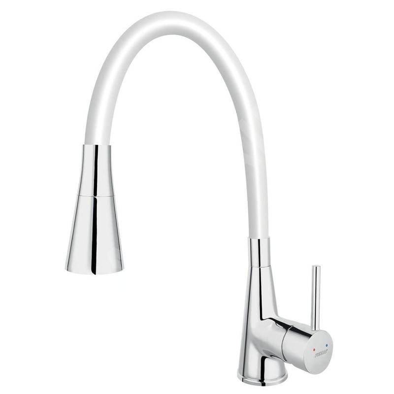 Novaservis Ferro - Mitigeur d'évier avec bras flexible et douchette, blanc / chrome 70720,0B