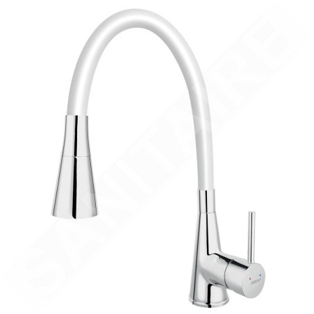 Novaservis Ferro - Mitigeur d'évier avec bras flexible et douchette, blanc / chrome 70720,0B