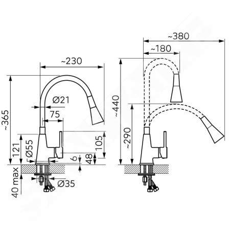 Novaservis Ferro - Mitigeur d'évier avec bras flexible et douchette, beige / chrome 70720,0BE