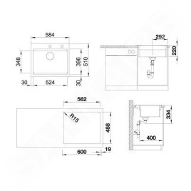 Blanco Etagon 6 - évier en céramique, 584x510 mm, avec commande de vidage et accessoires, InFino, blanc 525156