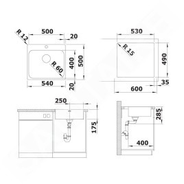 Blanco Supra 500 - Évier, 540x500 mm, inox brossé 526354