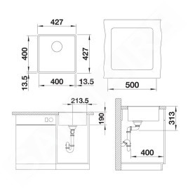 Blanco Subline 400 - Évier en silgranit, 427x427 mm, InFino, gris 527348