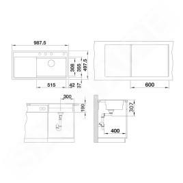 Blanco Zenar XL 6 - Évier en silgranit, 988x498 mm, avec commande de vidage et accessoires, InFino, gris 527376