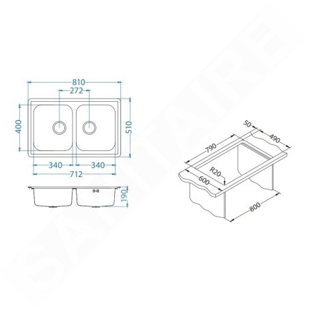 Alveus Elegant - Évier 810x510 mm, inox 1009383