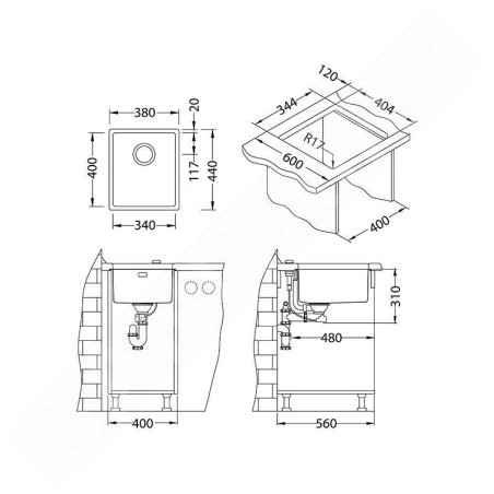 Alveus Kombino - Évier 380x440 mm, inox 1100234