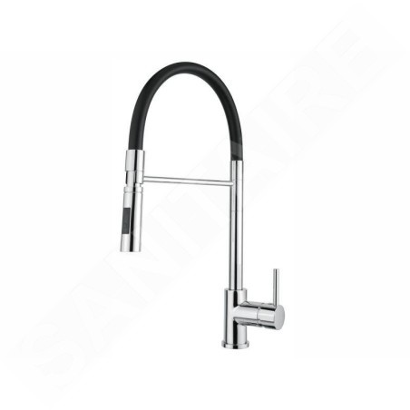 Alveus Robinetterie - Mitigeur d'évier avec bras flexible et douchette extractible, chrome / noir 1132184