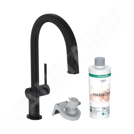 Hansgrohe Aqittura M91 - Mitigeur d'évier avec bec extractible et filtration, sBox, noir mat 76800670