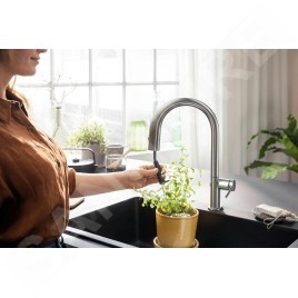 Hansgrohe Aqittura M91 - Mitigeur d'évier avec bec extractible et filtration, simili inox 76801800