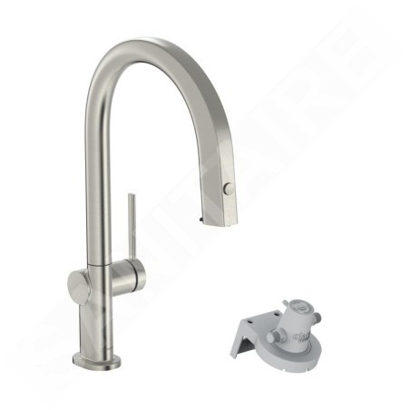 Hansgrohe Aqittura M91 - Mitigeur d'évier avec bec extractible et filtration, sBox, simili inox 76826800