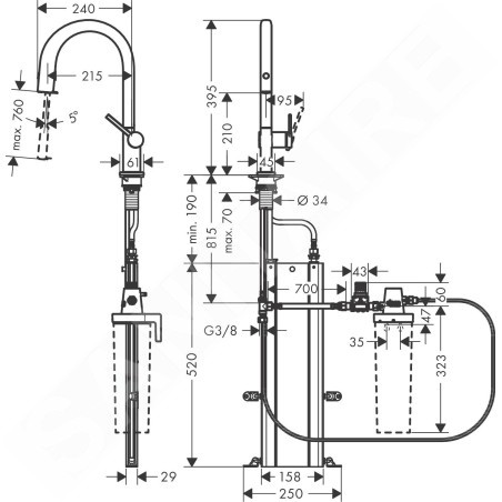 Hansgrohe Aqittura M91 - Mitigeur d'évier avec bec extractible et filtration, sBox, simili inox 76826800