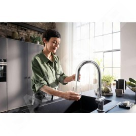 Hansgrohe Aqittura M91 - Mitigeur d'évier avec bec extractible, SodaSystem, sBox, chrome 76836000