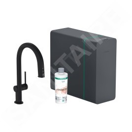 Hansgrohe Aqittura M91 - Mitigeur d'évier avec bec extractible, SodaSystem, sBox, noir mat 76836670