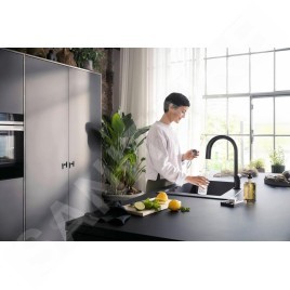 Hansgrohe Aqittura M91 - Mitigeur d'évier avec bec extractible, SodaSystem, sBox, noir mat 76836670
