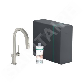 Hansgrohe Aqittura M91 - Mitigeur d'évier avec bec extractible, SodaSystem, sBox, simili inox 76836800
