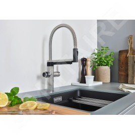 Blanco EVOL-S Pro - Mitigeur d’évier avec bras flexible, douchette et fonction filtrante, inox/noir 526311