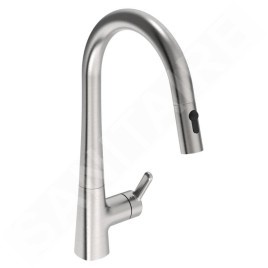 Hansa Designo - Mitigeur d'évier avec douchette extractible, acier brossé 5136228380