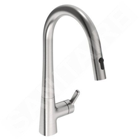 Hansa Designo - Mitigeur d'évier avec douchette extractible, acier brossé 5136228380