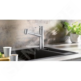 Blanco Ambis S - Mitigeur d’évier avec douchette extractible, inox brossé 523119