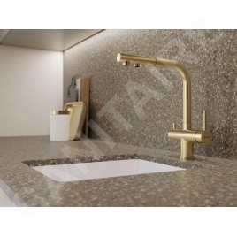 Blanco Fontas S II - Mitigeur d'évier avec bec extractible et fonction filtrante, or satiné 526694