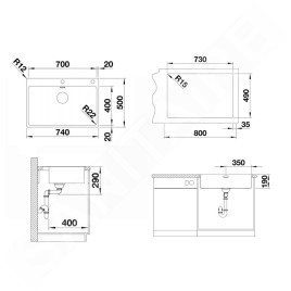 Blanco Andano 700 - Évier 740x500 mm avec commande excentrique PushControl, inox 525246