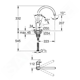 Grohe BauCurve - Mitigeur d'évier, chrome 31536001