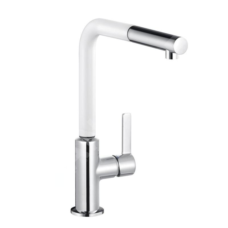 Kludi L-ine S - Mitigeur d’évier avec douchette extractible, chrome/blanc mat 408519375