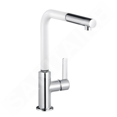 Kludi L-ine S - Mitigeur d’évier avec douchette extractible, chrome/blanc mat 408519375